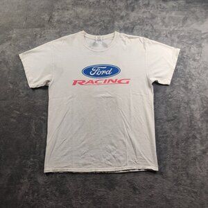 Ford Racing Shirt Adult Men's Large White Short Sleeve GM Motors Muscle Cars USA